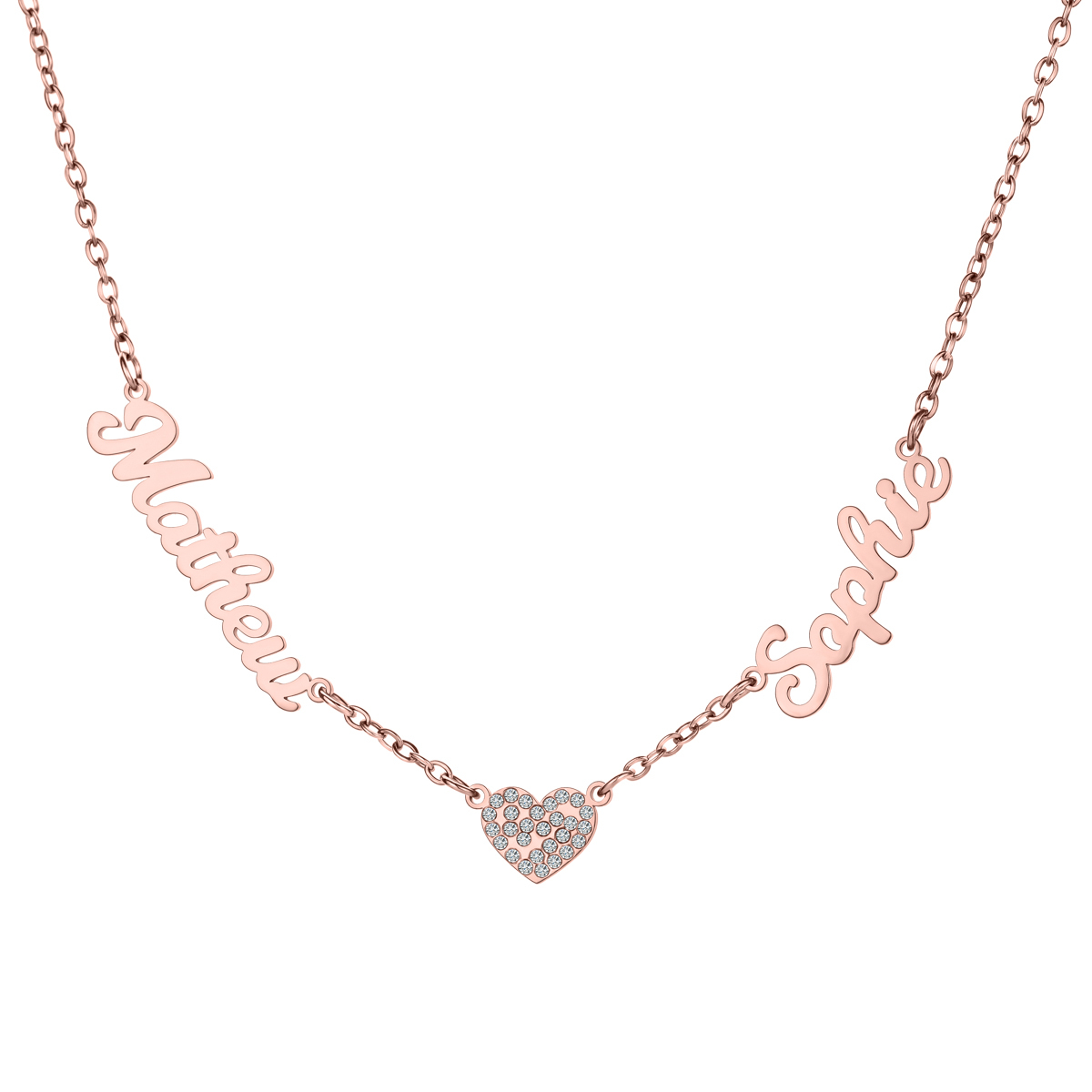 Custom Two Names Necklace with Diamond Heart