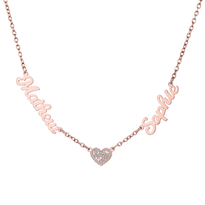 Custom Two Names Necklace with Diamond Heart