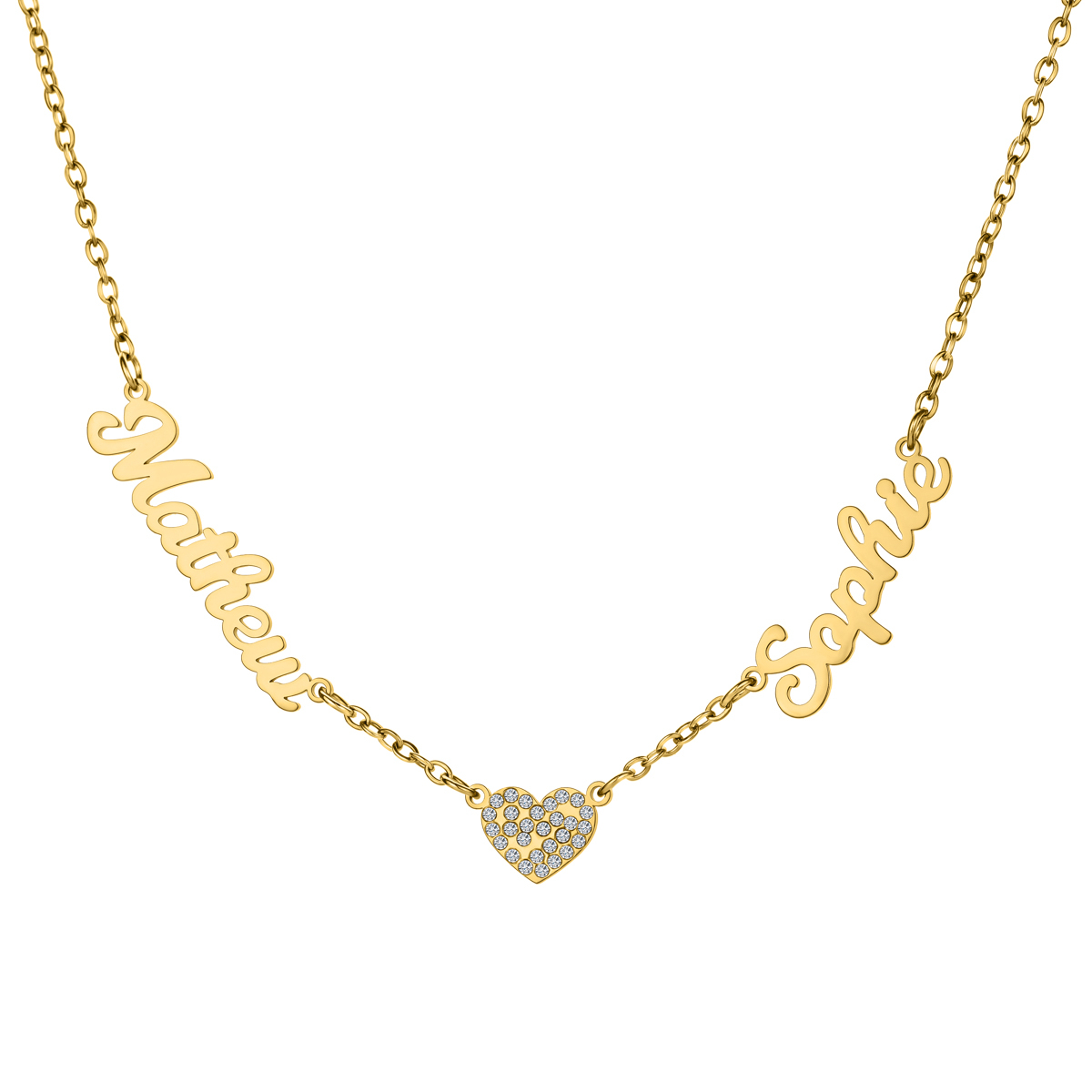 Custom Two Names Necklace with Diamond Heart