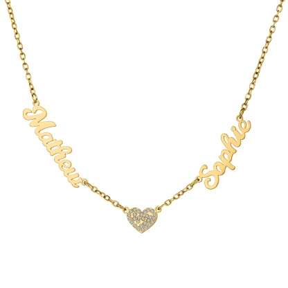 Custom Two Names Necklace with Diamond Heart