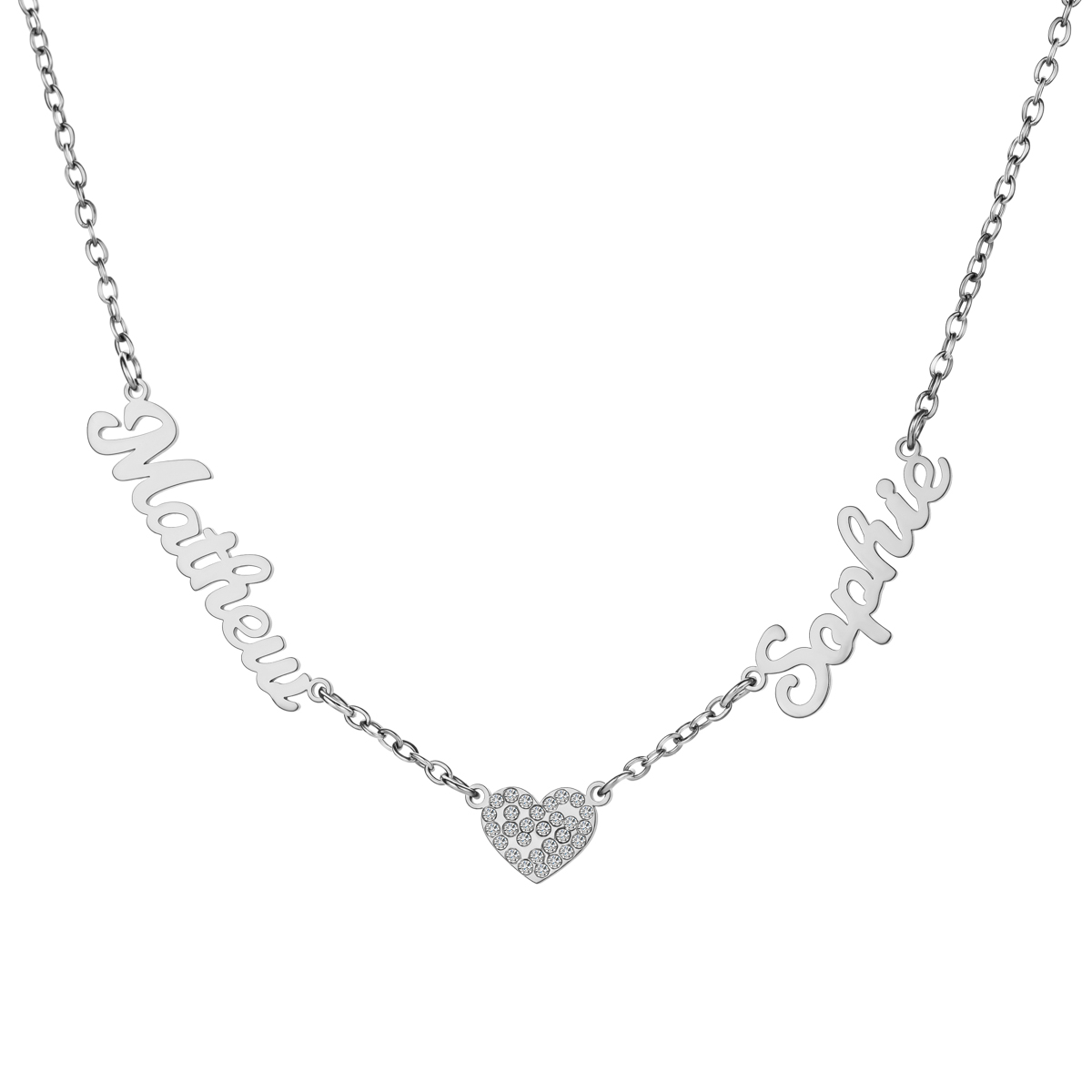 Custom Two Names Necklace with Diamond Heart