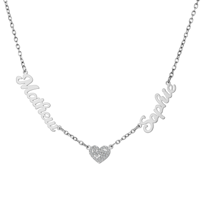 Custom Two Names Necklace with Diamond Heart