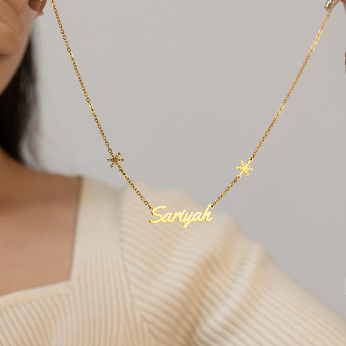 Custom Name Necklaces with Double-sided Christmas Snowflake Elements