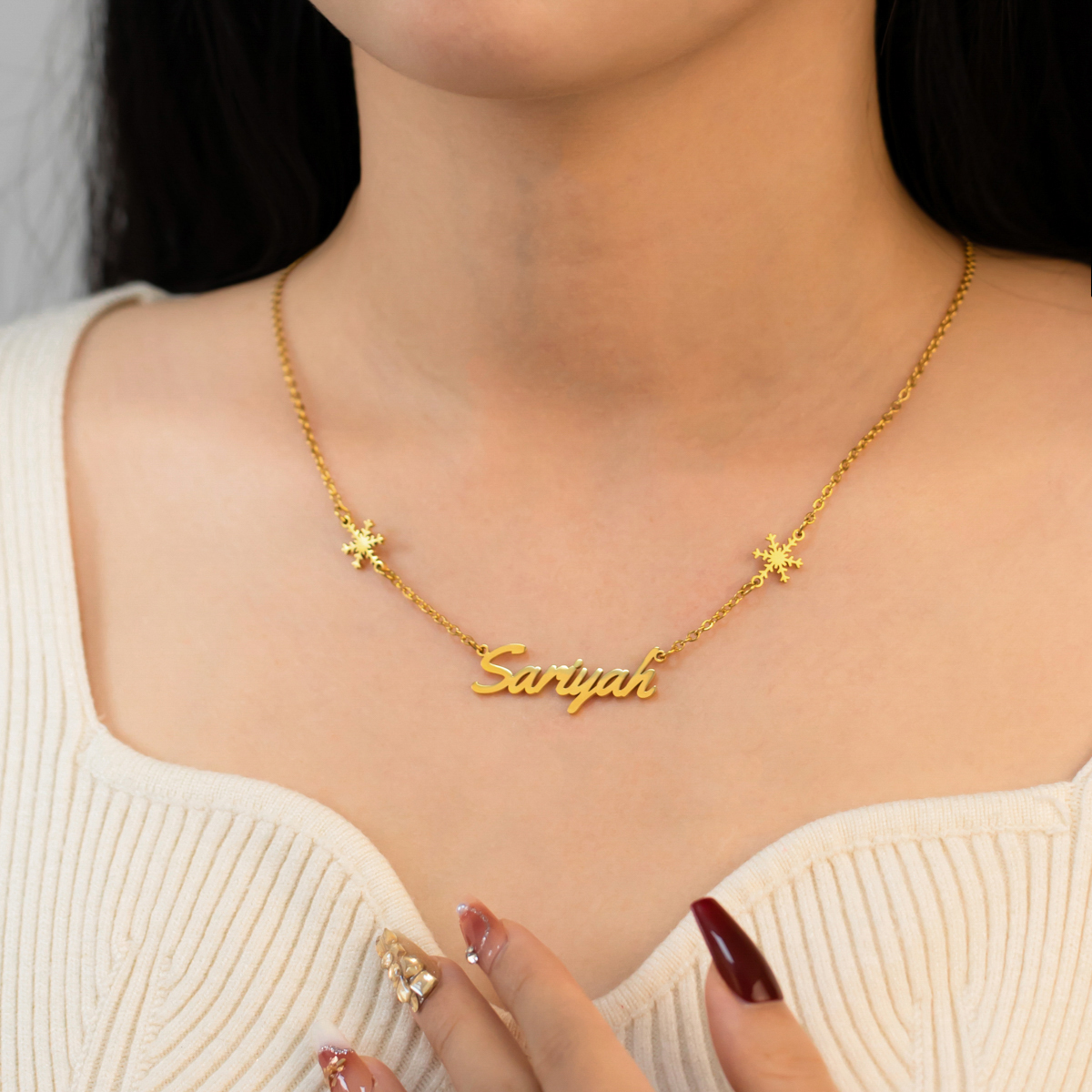Custom Name Necklaces with Double-sided Christmas Snowflake Elements