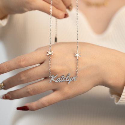 Custom Name Necklaces with Double-sided Christmas Snowflake Elements