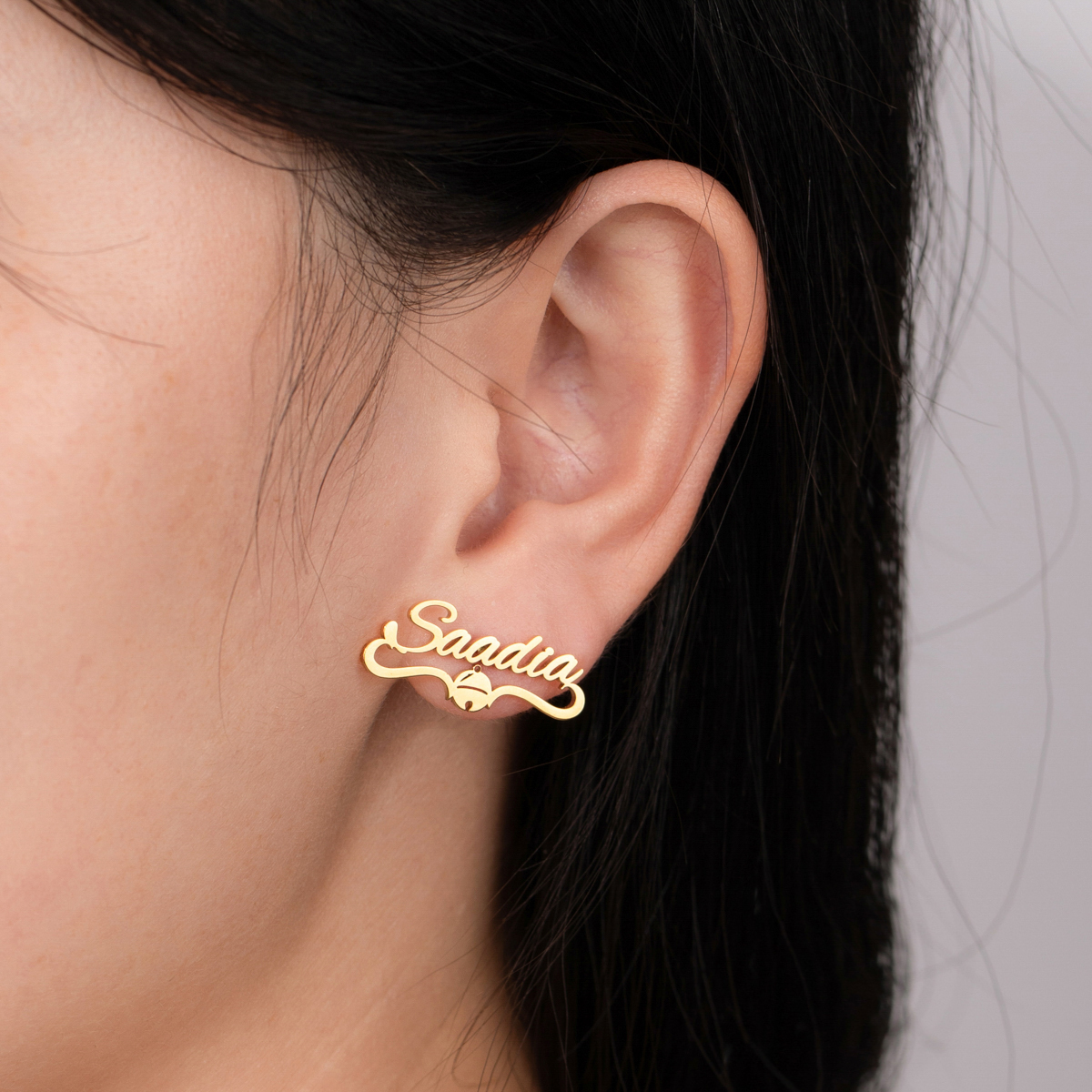 Custom Name Earrings with Christmas Bell Elements