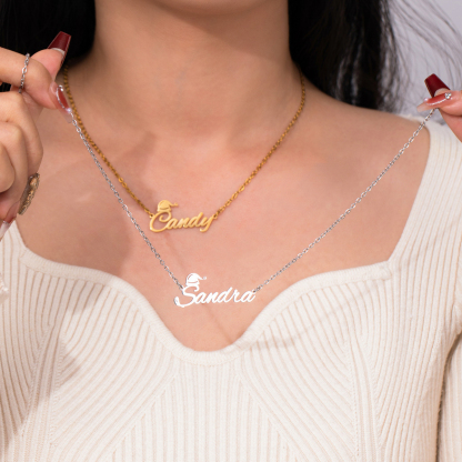 Custom Name Necklaces with Christmas Hat Elements