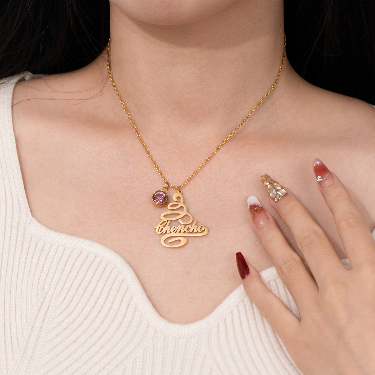 [Copy]Custom Name Necklaces with Double-sided Christmas Snowflake Elements