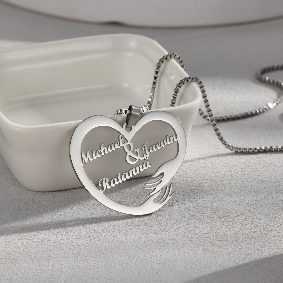 Custom Interlocking Rings Engraved Name Necklace