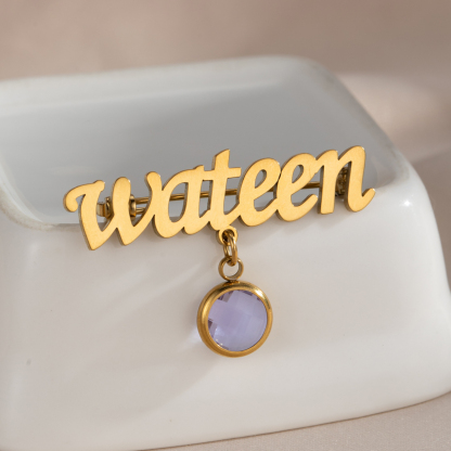 Custom Name Brooch With Birthstone Pendant