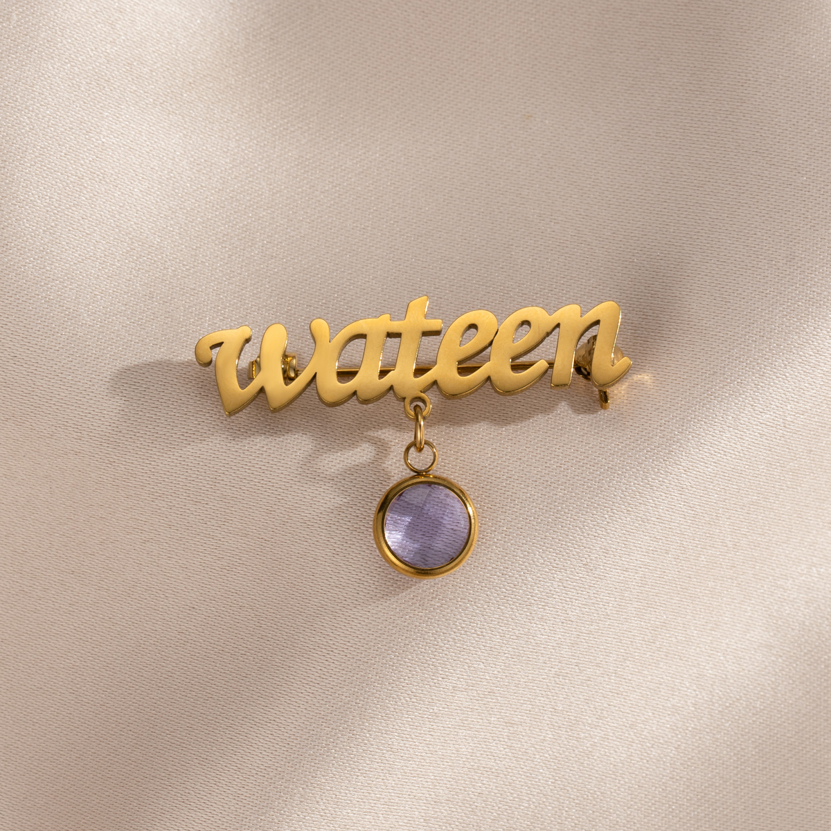 Custom Name Brooch With Birthstone Pendant
