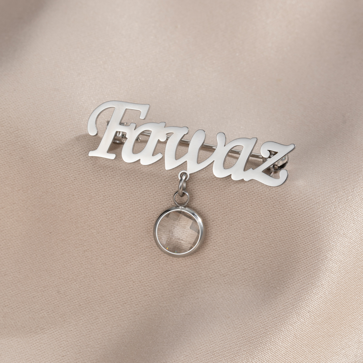 Custom Name Brooch With Birthstone Pendant