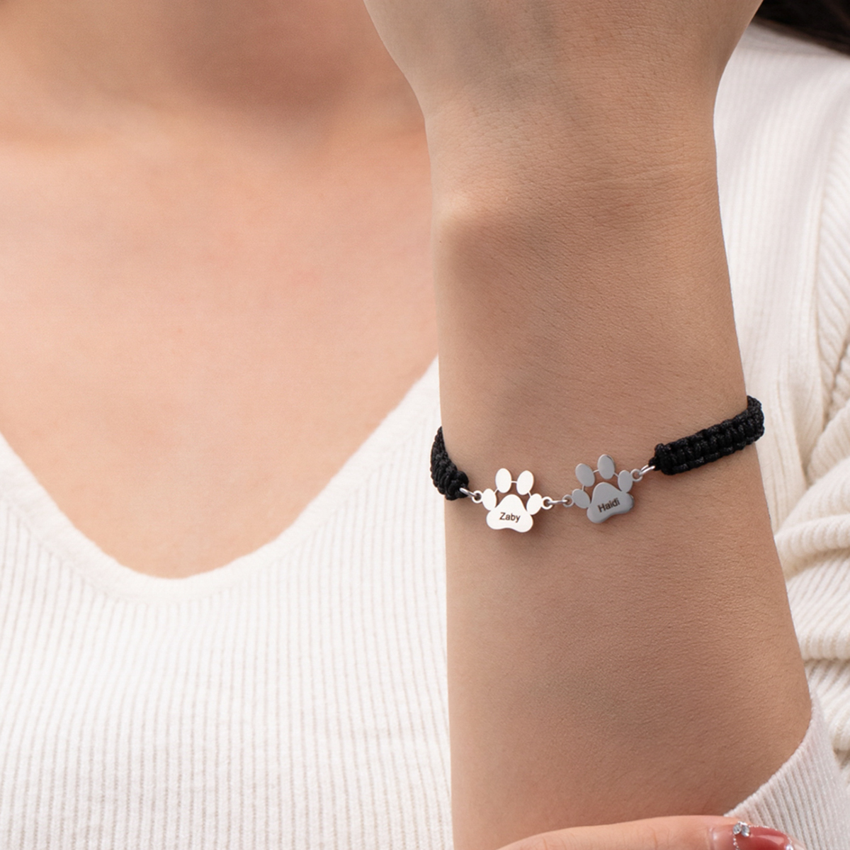 Handmade Braided Rope Dog Paw Name-Engraved Bracelet