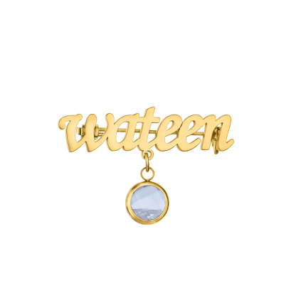Custom Name Brooch With Birthstone Pendant