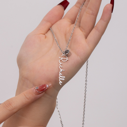 Vertical Custom Projection Stone Necklace with Name & Photo