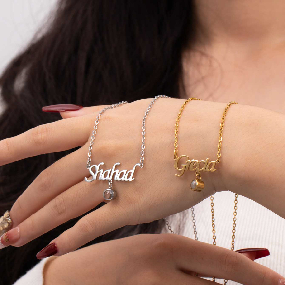 Customized Name and Photo Projection Stone Necklace