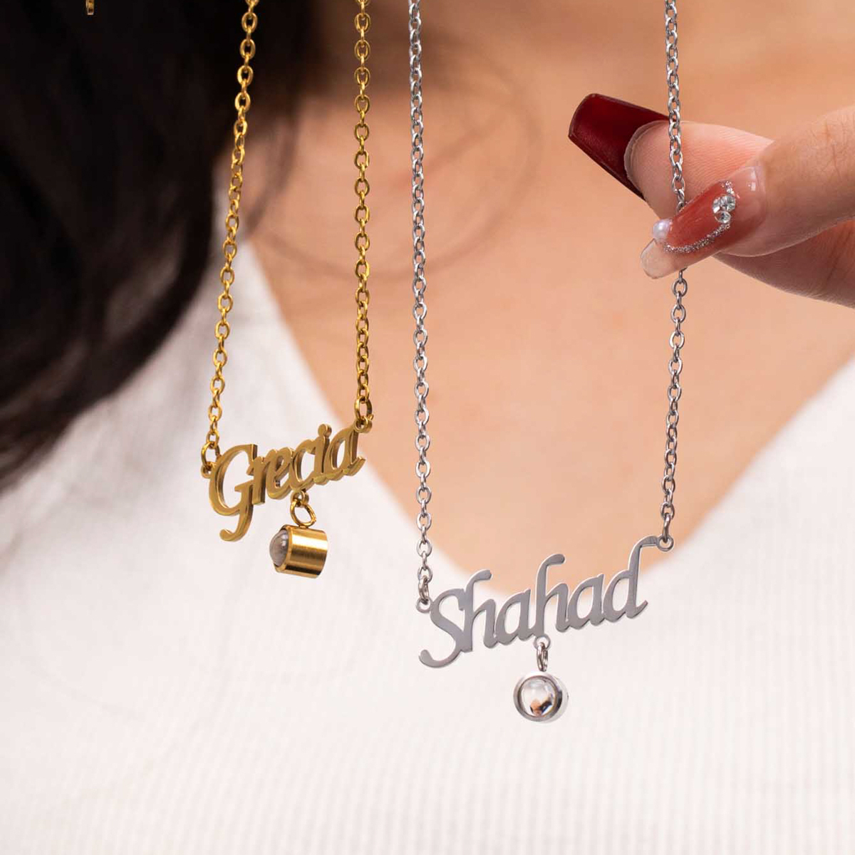 Customized Name and Photo Projection Stone Necklace