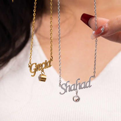 Customized Name and Photo Projection Stone Necklace
