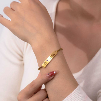 Engraved Birth Flower&Birthstone And Name Bracelets