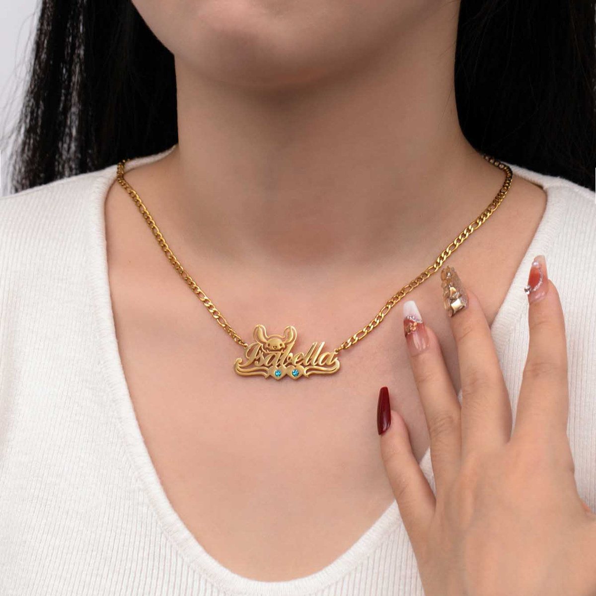 Personalized Name Necklace with Rabbit and birthstone for Birthday or Anniversary