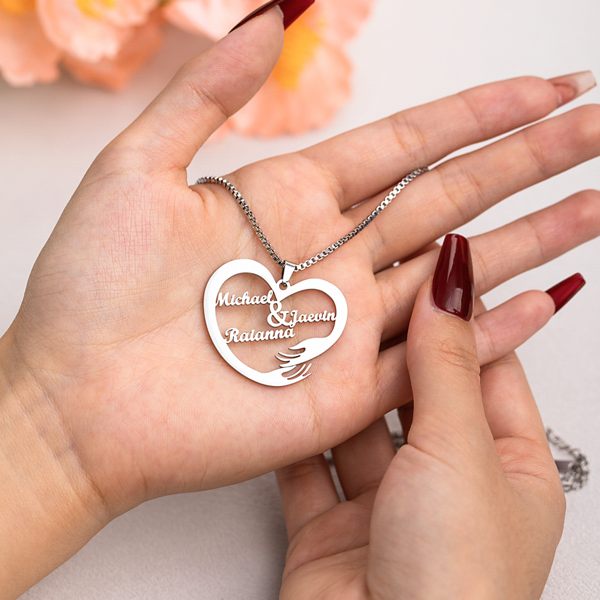 Custom Interlocking Rings Engraved Name Necklace