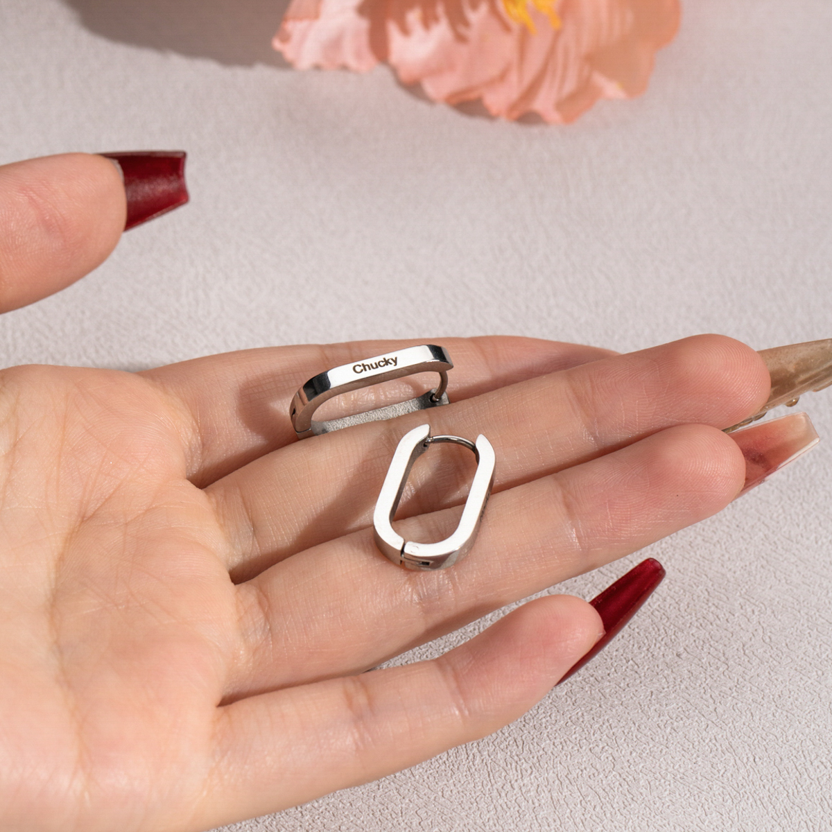 Square-Round Earrings Engraved With Names