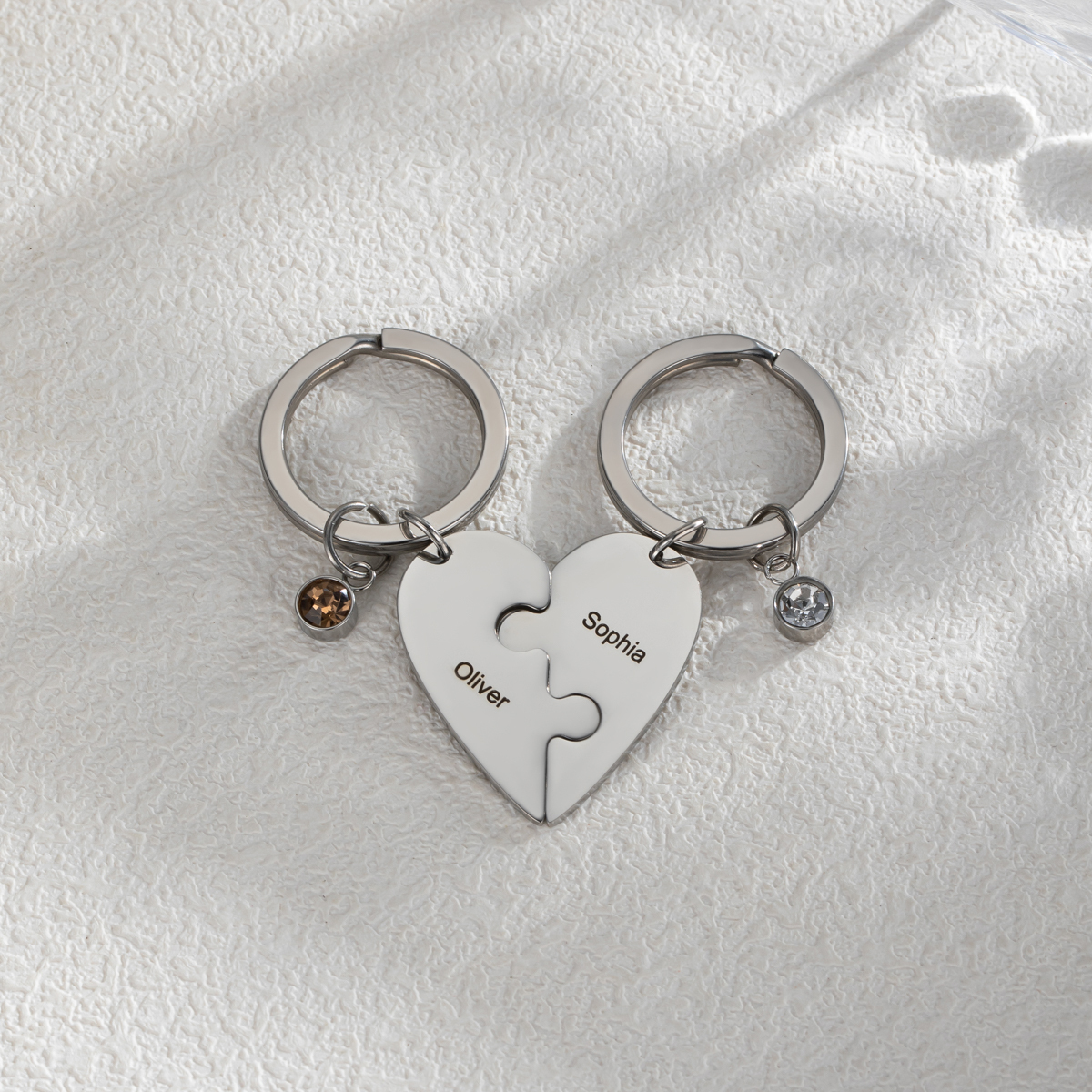 Customized Name Heart Shape Jigsaw Keychains With Birthstone