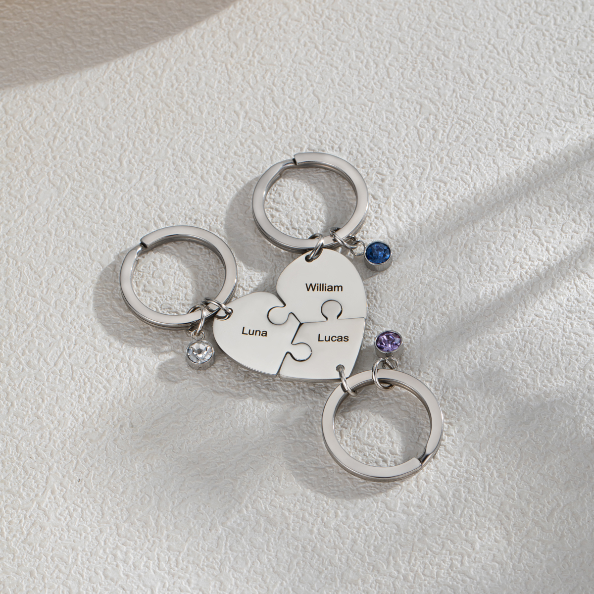 Customized Name Heart Shape Jigsaw Keychains With Birthstone