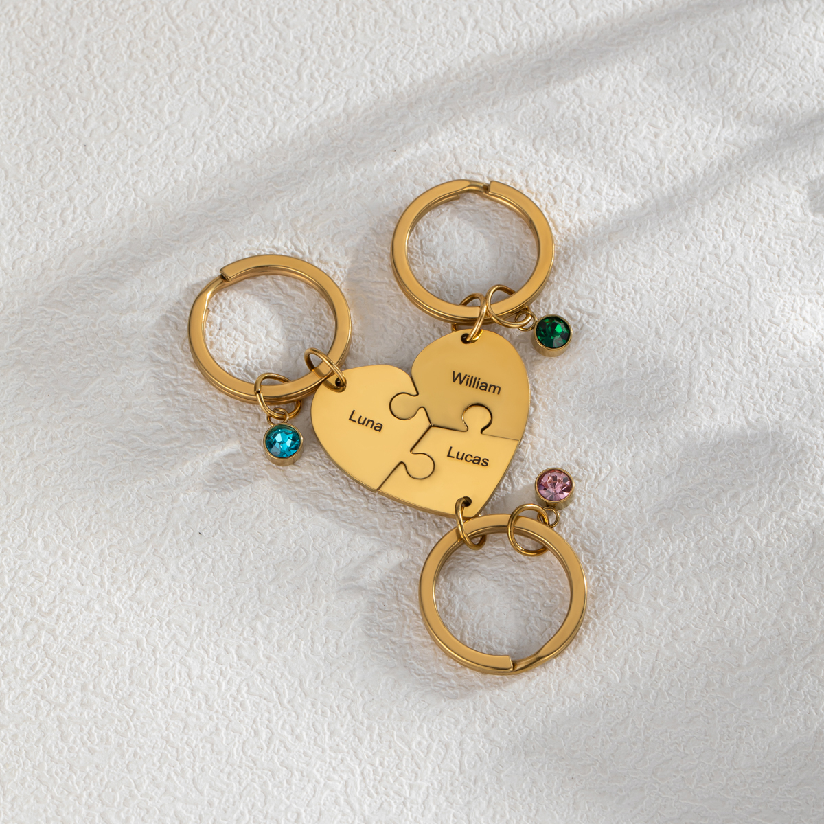 Customized Name Heart Shape Jigsaw Keychains With Birthstone