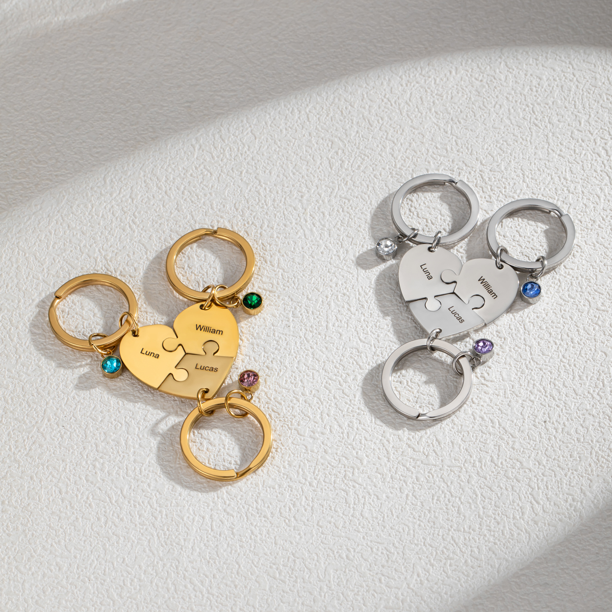 Customized Name Heart Shape Jigsaw Keychains With Birthstone