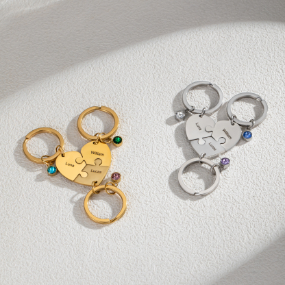 Customized Name Heart Shape Jigsaw Keychains With Birthstone