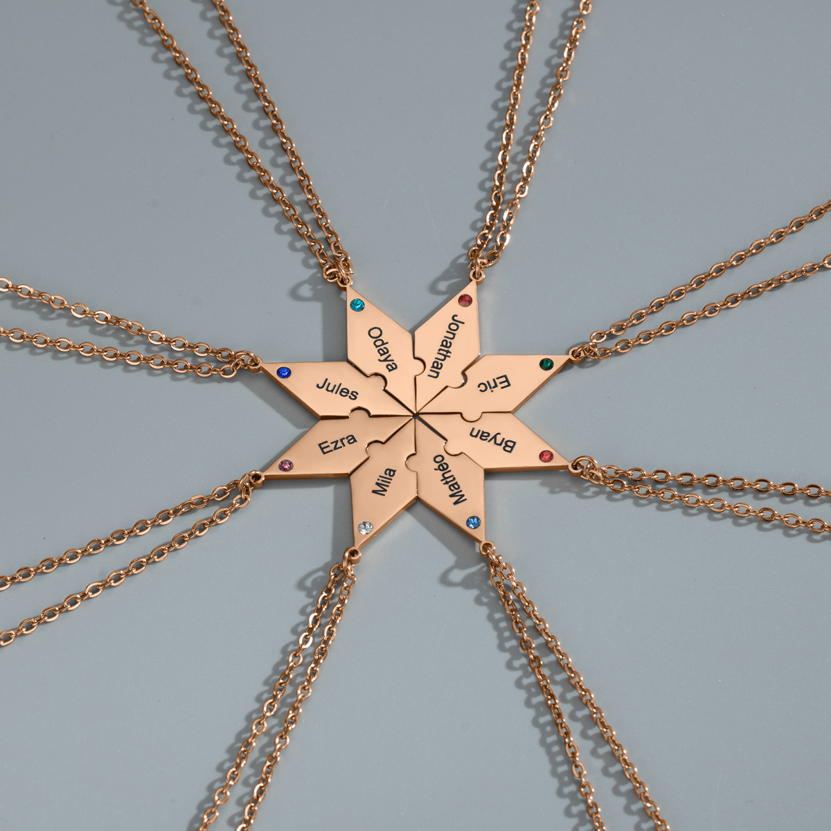 Customized Multiple Name Puzzles Necklace with Birthstone