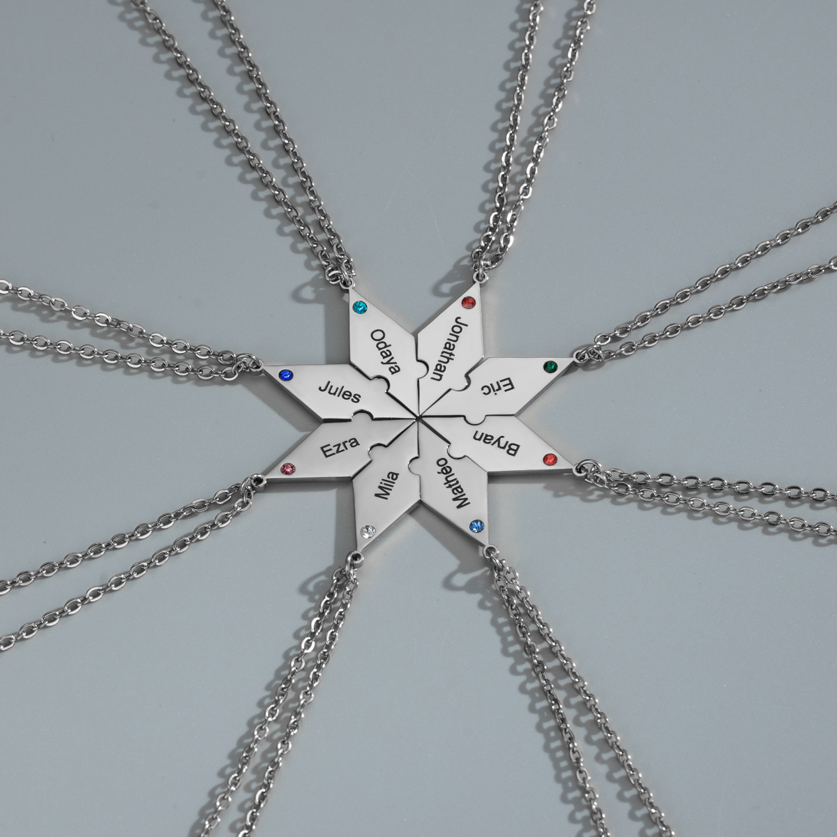 Customized Multiple Name Puzzles Necklace with Birthstone