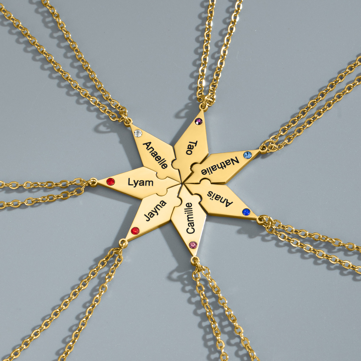 Customized Multiple Name Puzzles Necklace with Birthstone