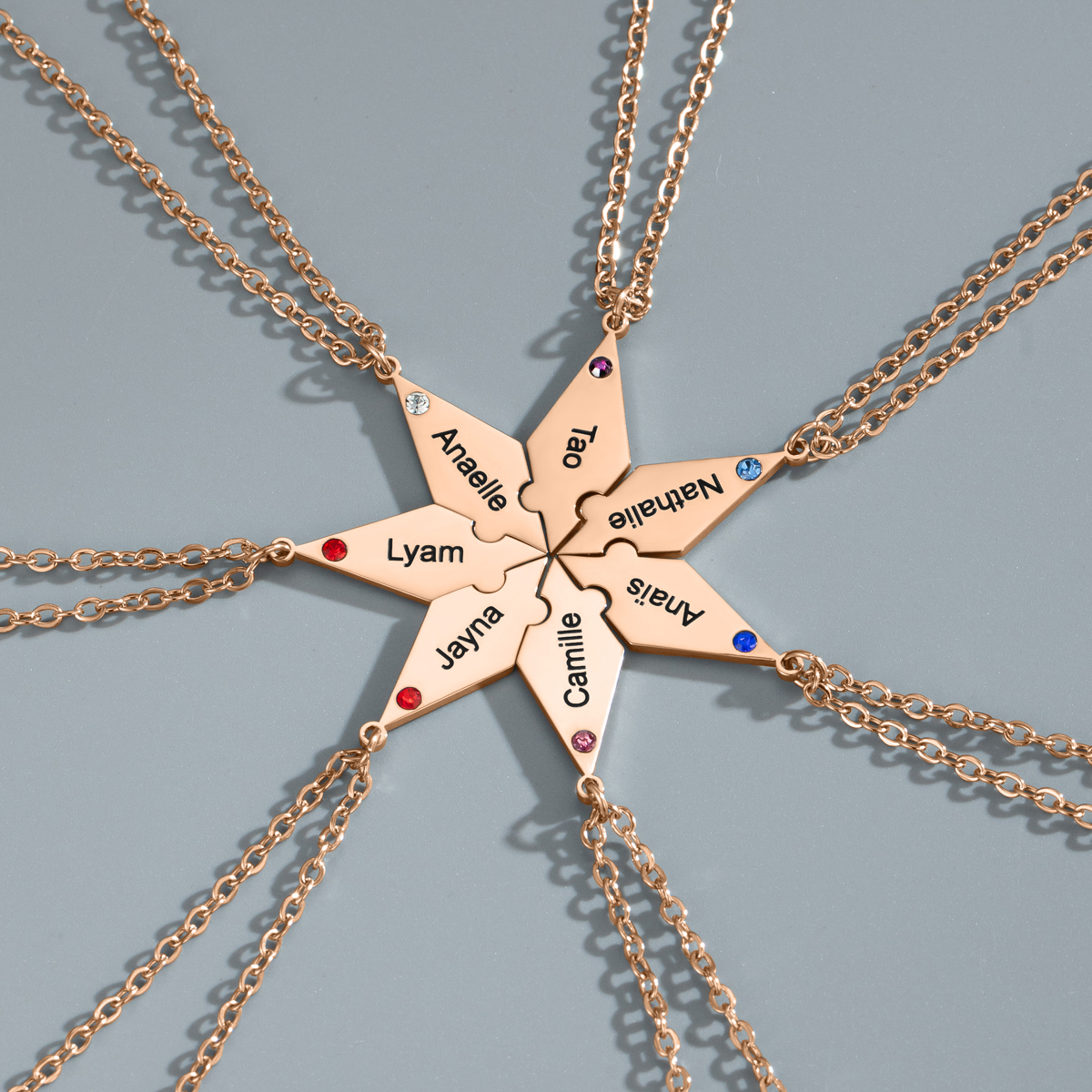 Customized Multiple Name Puzzles Necklace with Birthstone