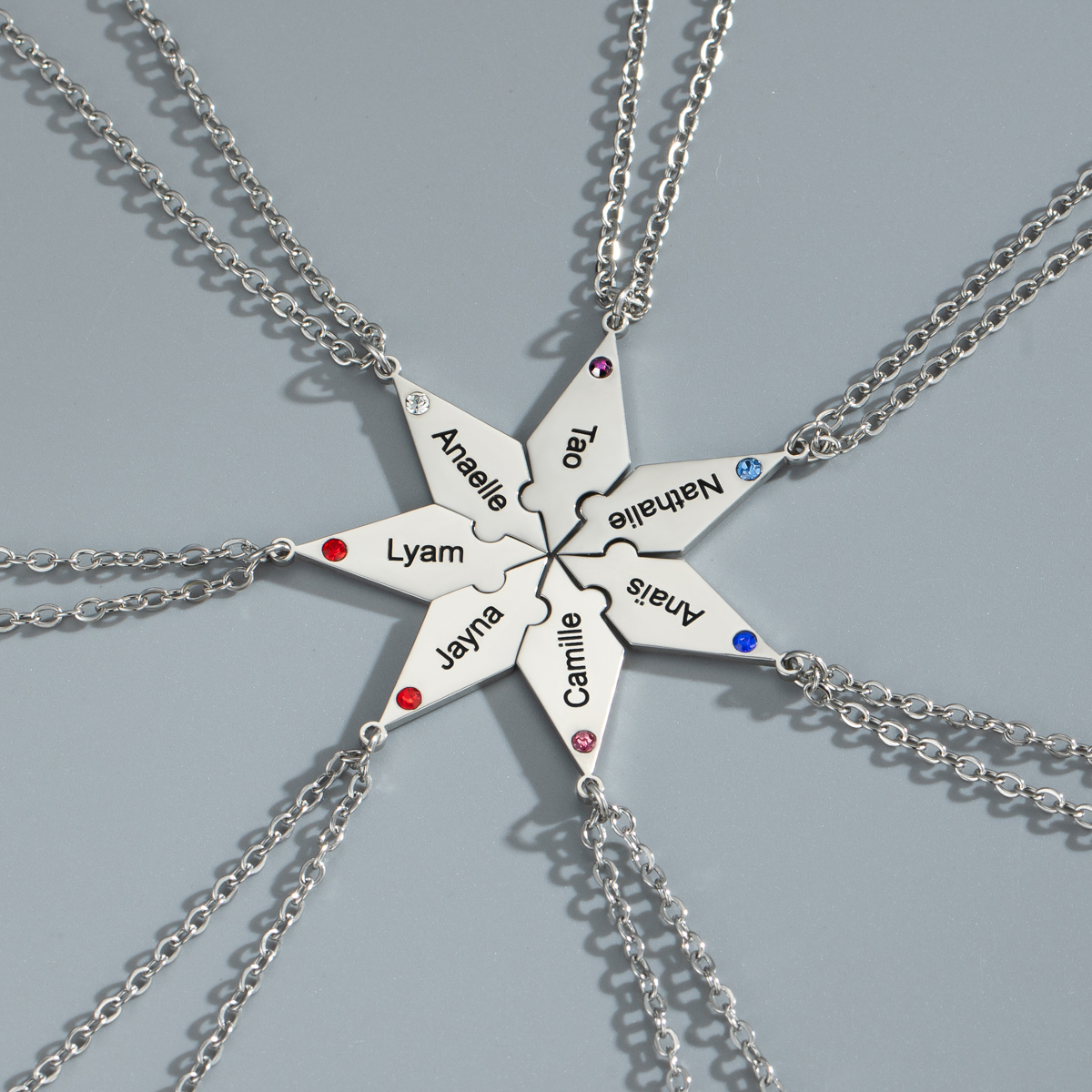 Customized Multiple Name Puzzles Necklace with Birthstone