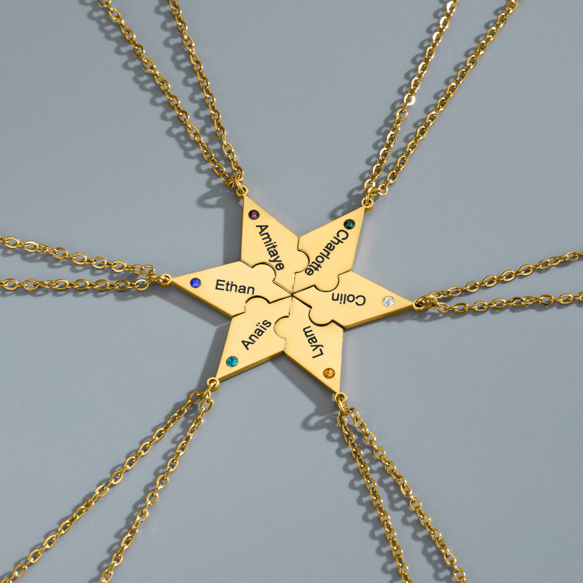 Customized Multiple Name Puzzles Necklace with Birthstone