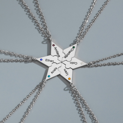 Customized Multiple Name Puzzles Necklace with Birthstone