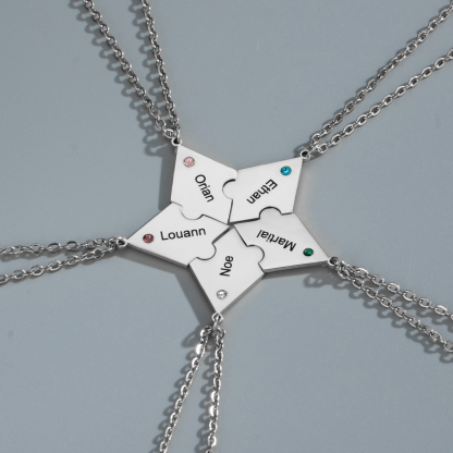 Customized Multiple Name Puzzles Necklace with Birthstone