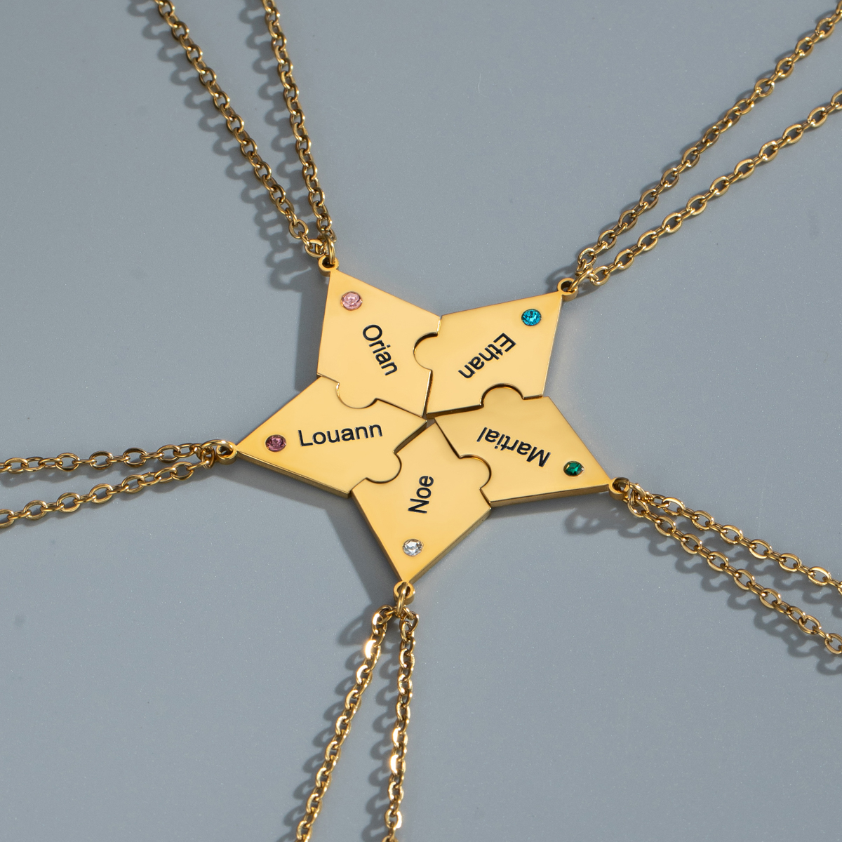 Customized Multiple Name Puzzles Necklace with Birthstone