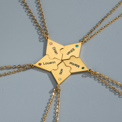 Customized Multiple Name Puzzles Necklace with Birthstone