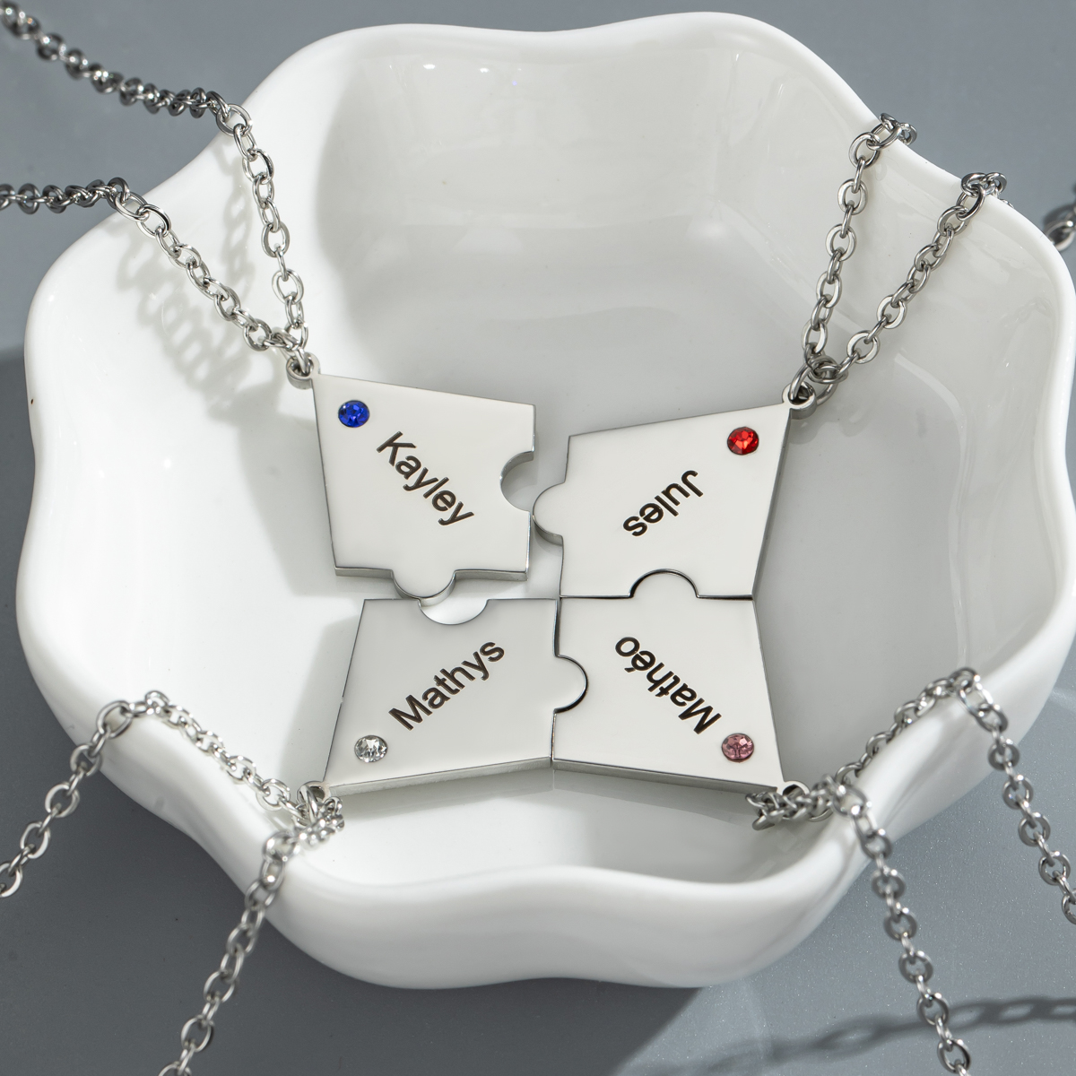 Customized Multiple Name Puzzles Necklace with Birthstone
