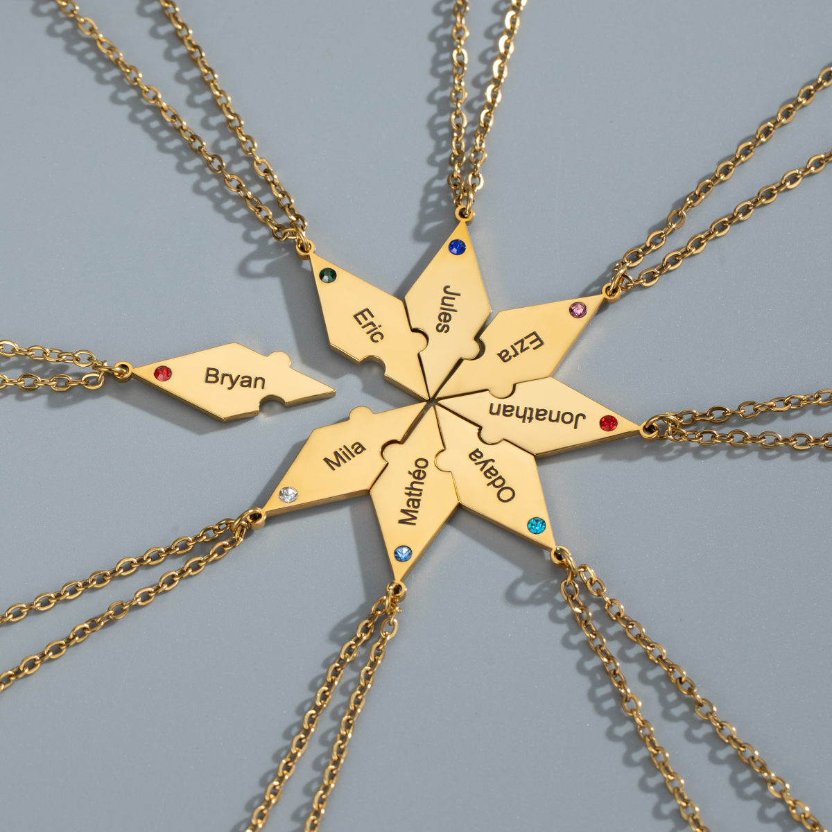 Customized Multiple Name Puzzles Necklace with Birthstone