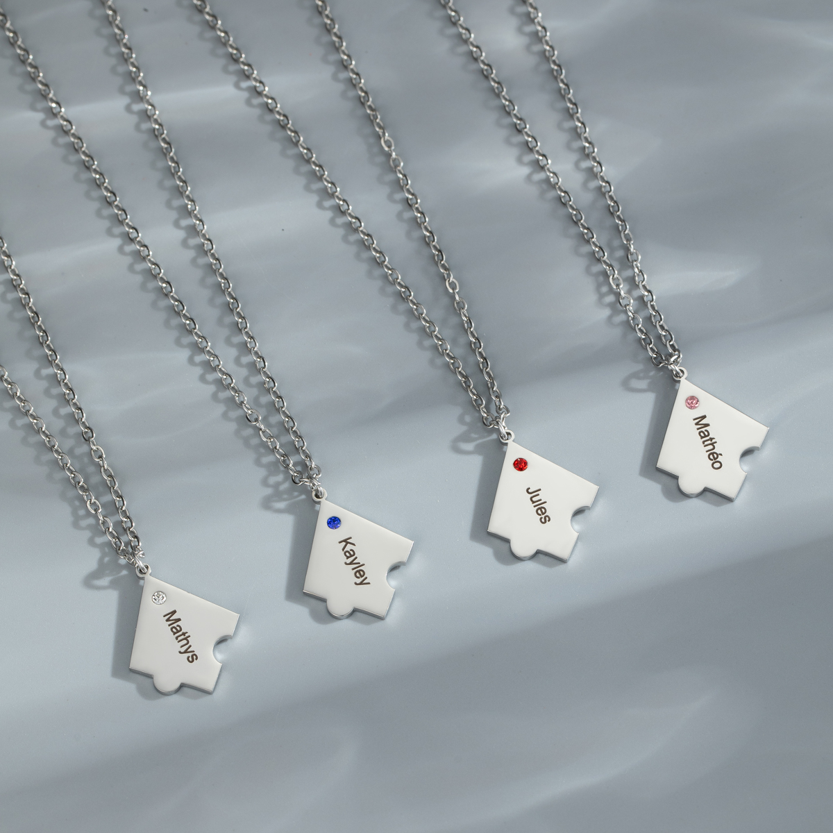 Customized Multiple Name Puzzles Necklace with Birthstone