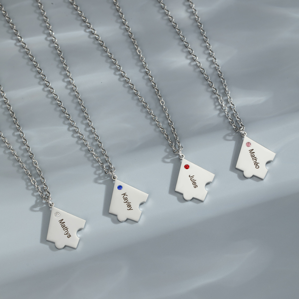 Customized Multiple Name Puzzles Necklace with Birthstone