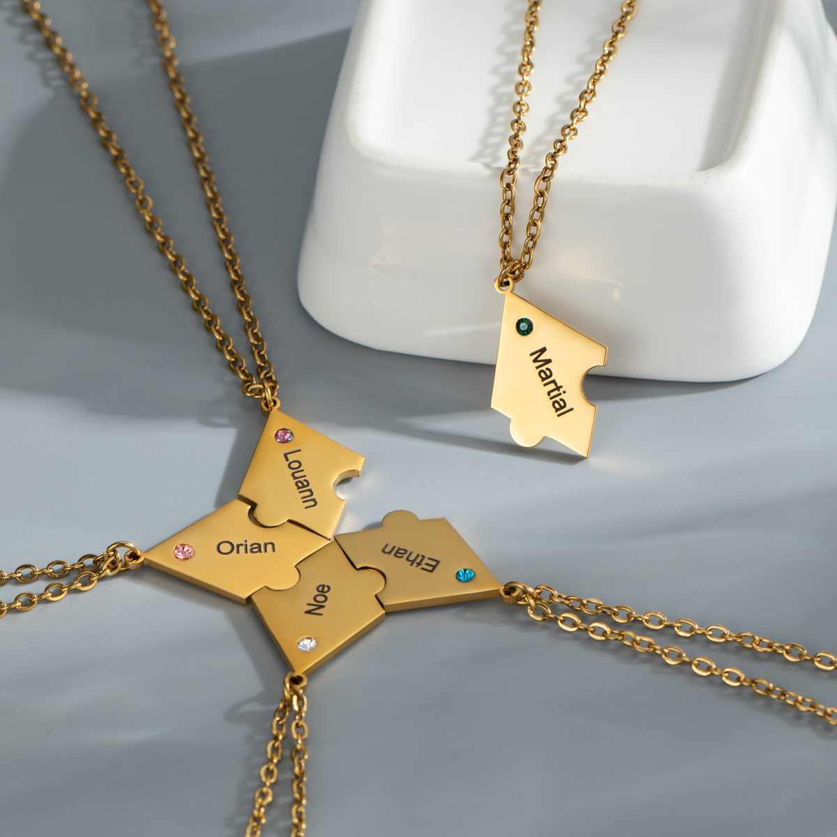 Customized Multiple Name Puzzles Necklace with Birthstone