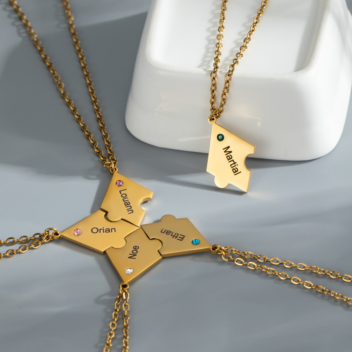 Customized Multiple Name Puzzles Necklace with Birthstone
