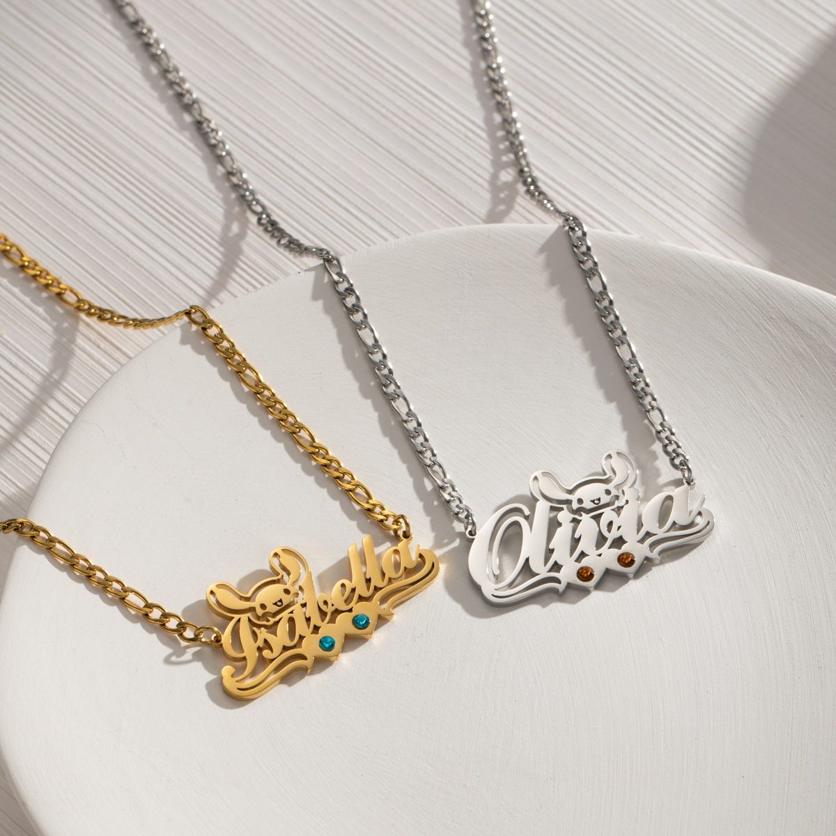 Personalized Name Necklace with Rabbit and birthstone for Birthday or Anniversary