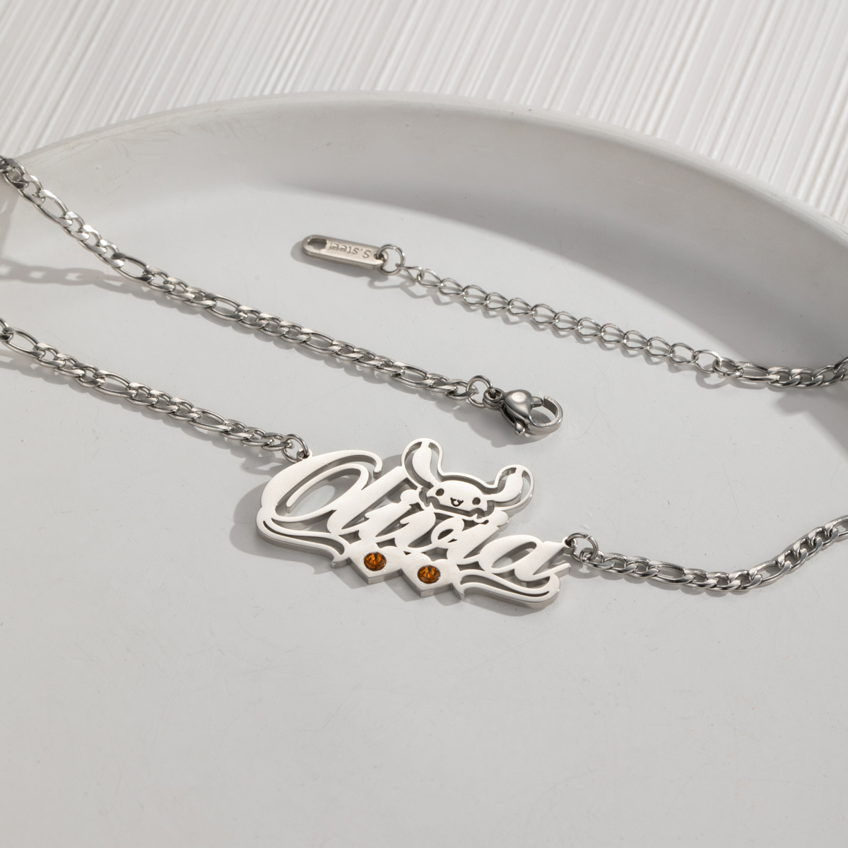 Personalized Name Necklace with Rabbit and birthstone for Birthday or Anniversary