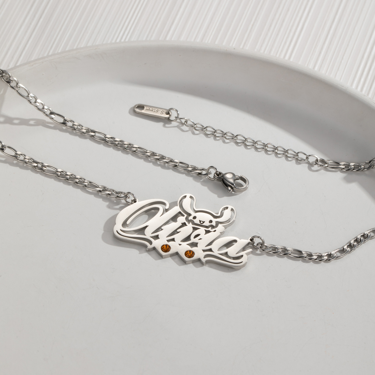 Personalized Name Necklace with Rabbit and birthstone for Birthday or Anniversary